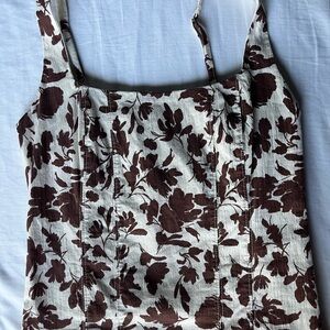Floral Brown and Cream Women's Top